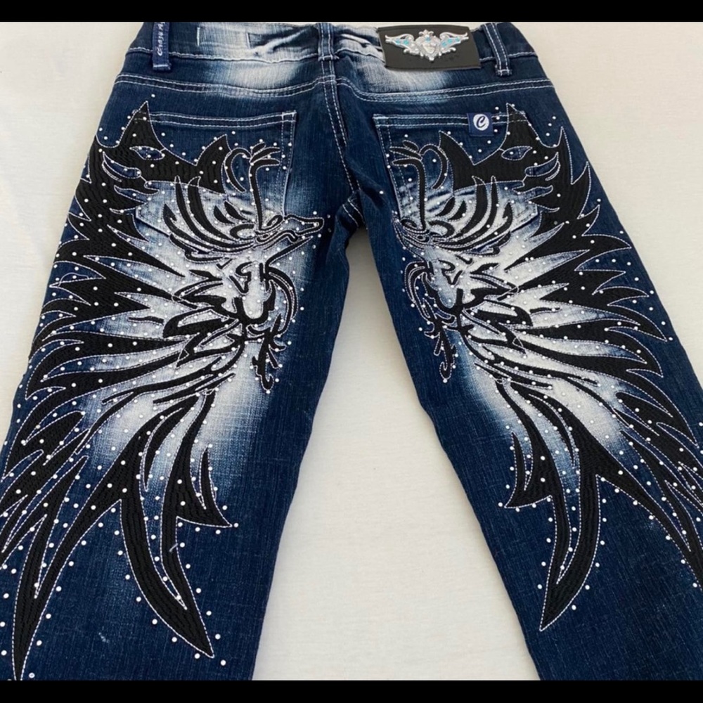Crazy Age rhinestone low rise jeans